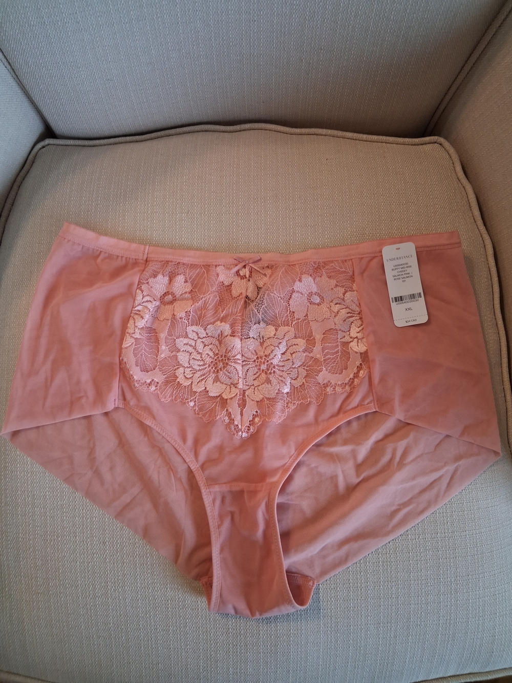 Lace-Front High-Waist Panty in Salmon Pink